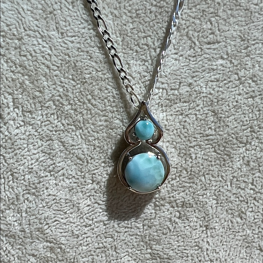 Two Stone Larimar AKA Gem of the Caribbean. Sterling setting and chain. 22 inche